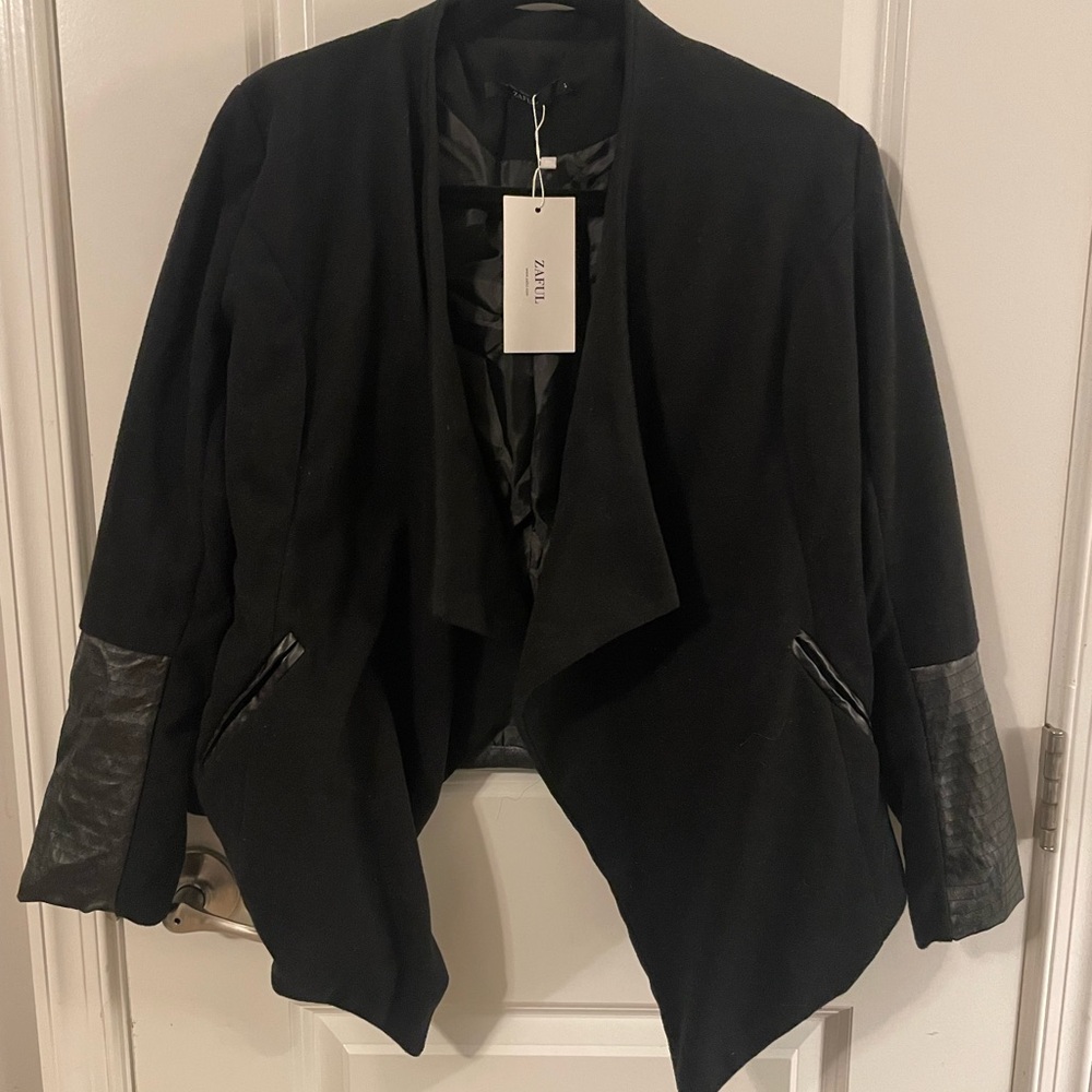 Aritzia Black Blazer with Leather Accents